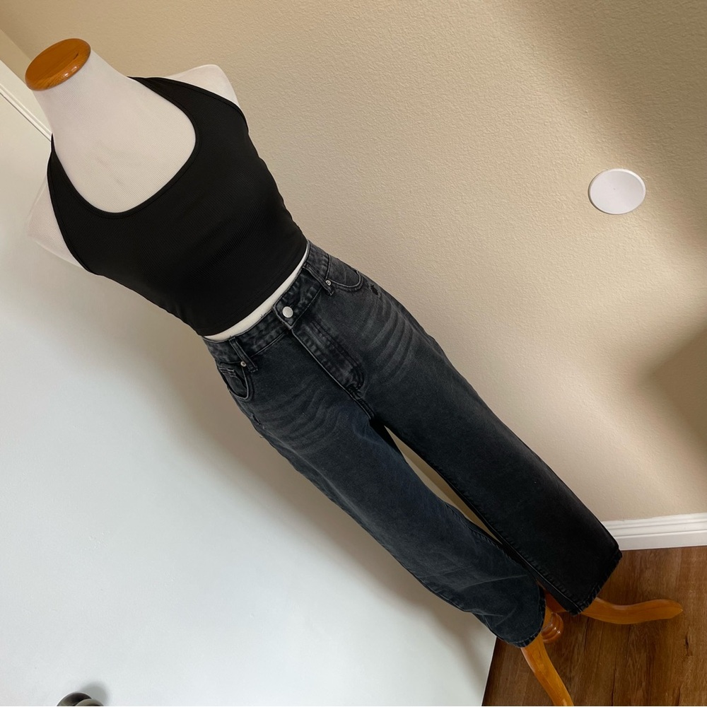 High Waisted Straight Leg Black Jeans